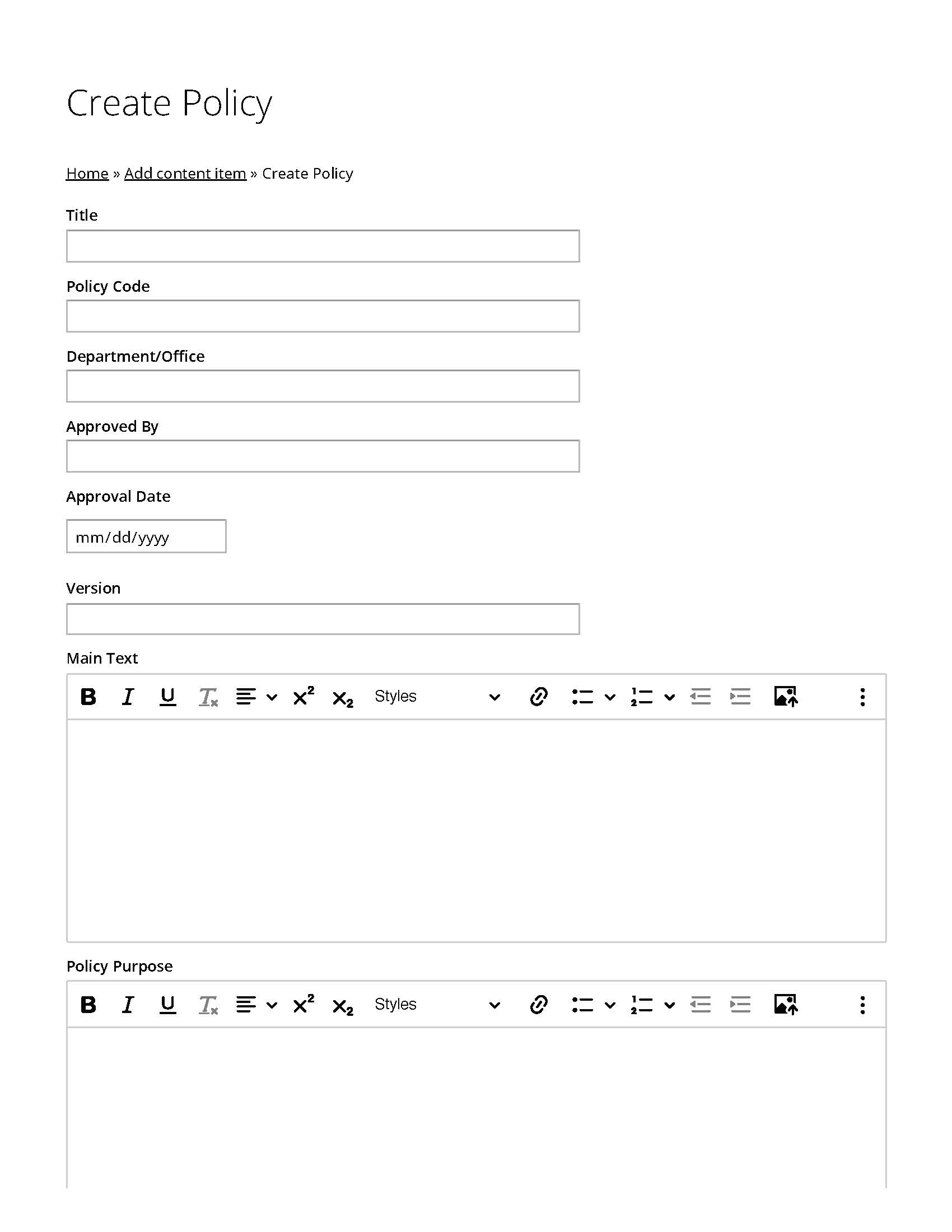 First page of policy template