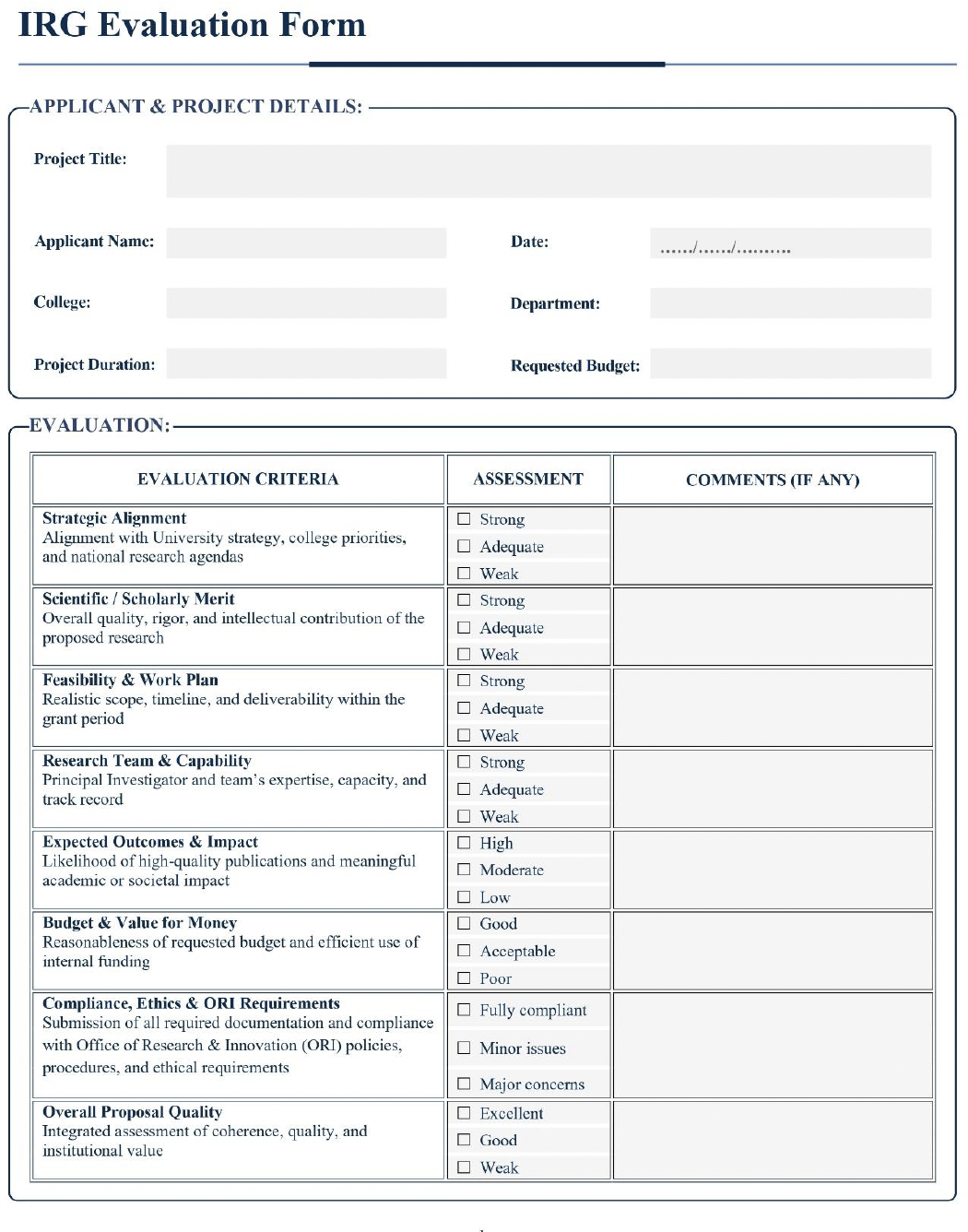 IRG Evaluation Form