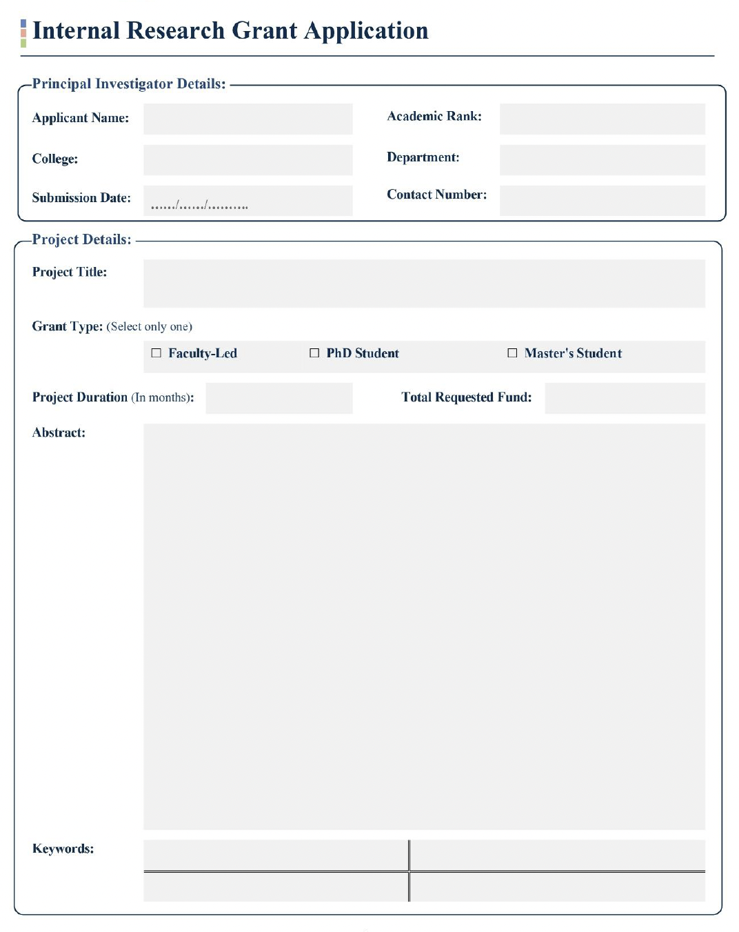 Internal Research Grant Form