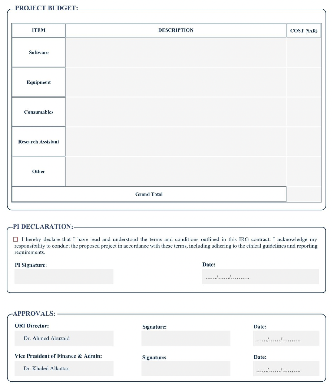 Project Budget Form