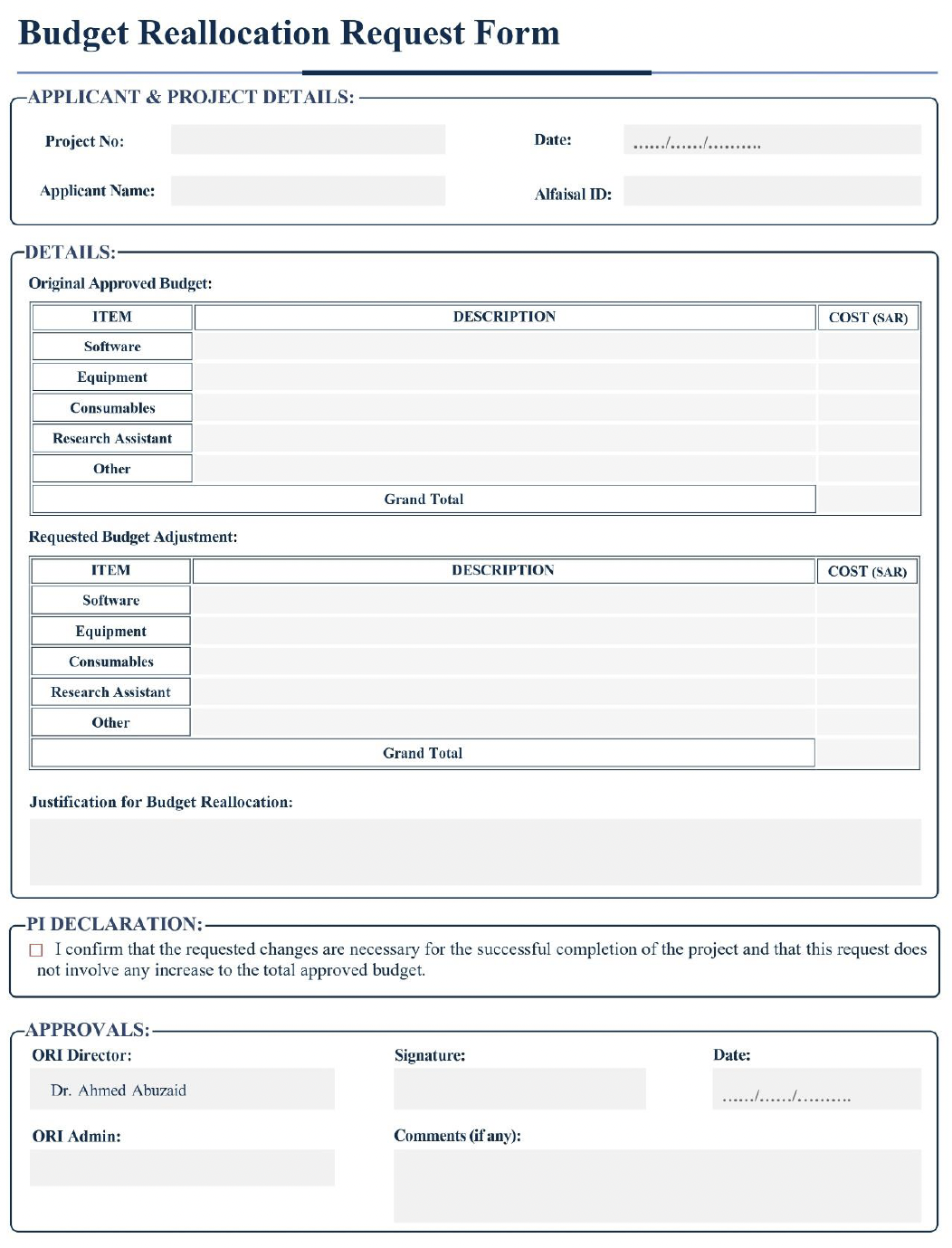 Budget Allocation Form