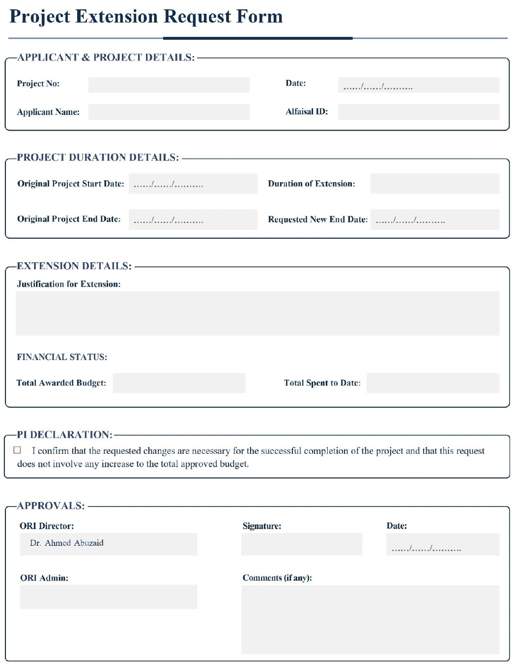 Project Extension Request Form 